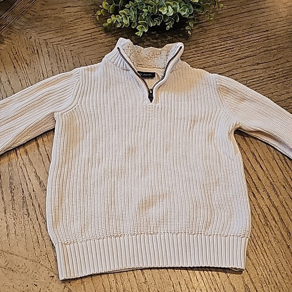 Boys quarter zip sweater sherpa collar 5/6 cream white New Condition